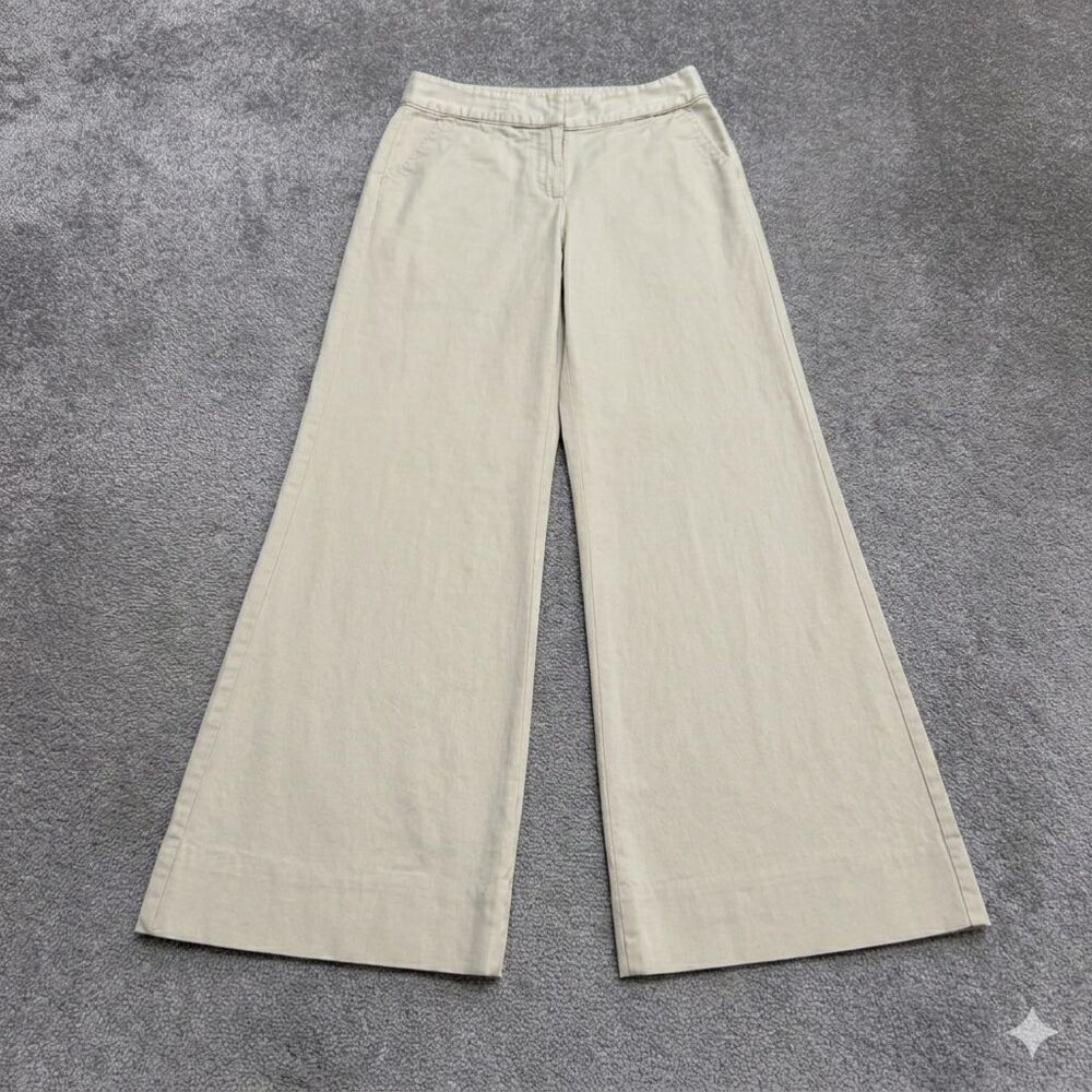 BCBGeneration Wide Leg Chino Pants Women 0 Beige Mid Rise Cotton Stretch Classic